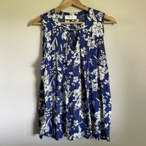 Peach Love California Blue White Floral Tank Blouse Size M Women’s Small - Foto 1 di 6