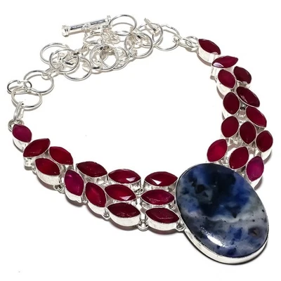 Collana gioielli in argento sterling 925 fatta a mano con pietre preziose in ... - Immagine 1 di 4