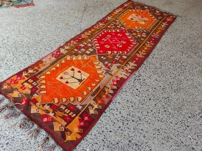 Vintage Turkish Kilim Rug 3.8x11 ft – Long Runner, Colorful Handwoven Wool - Image 1 of 4