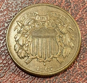 1867 2 Cent 2c Piece US Coin AU+ - Picture 1 of 2