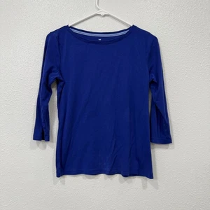 Top Talbots Mujer Azul Manga 3/4 Cuello Redondo Algodón Pima Talla Pequeña - Imagen 1 de 6