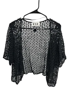 KSL Open Weave Crochet Cardigan Shrug Bolero Solid Black Cropped Cover Up - Picture 1 of 9