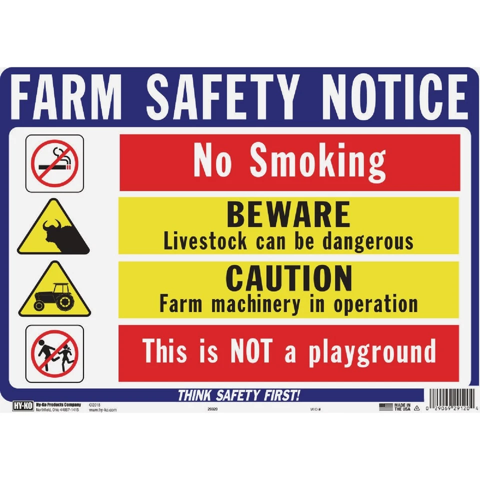 Hy-Ko Farm Safety Notice Sign 20320 Hy-Ko 20320 029069291204 Plastic - Image 1 of 1