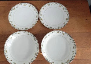Delicate Haviland Limoges France Set of 2 Plates & 2 Bowls, Green & Gold Floral - Picture 1 of 6
