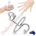 Silver Rhodium Plated Adjustable Nail Ring with Single Gem Heart