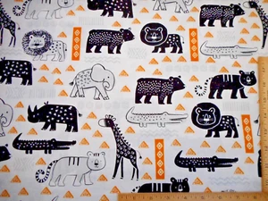 Baby Quilt Fabric By The Yard Tribal Nursery Animals on White Premium Cotton - Picture 1 of 2