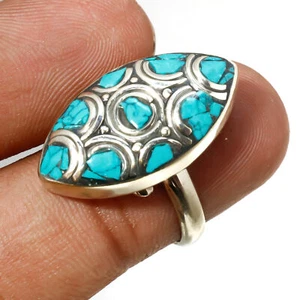 Turquoise Gemstone Adjustable Ring Tibetan Silver Antique Nepali Jewelry NR 3058 - Picture 1 of 7