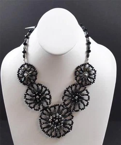 Sofisticado Estilo Youmi K Negro Plata Cuentas Destacado Pechera Collar Tejido a Mano - Imagen 1 de 12