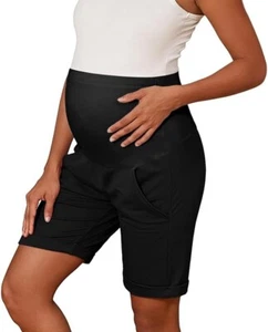 XL Bhome Maternity Bermuda Shorts Over The Belly Workout Loose Casual Pregnancy - Picture 1 of 8