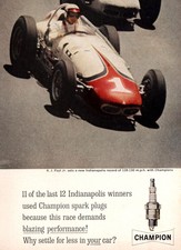 1961 Champion Spark Plugs: A J Foyt Indianapolis Winners Vintage Print Ad
