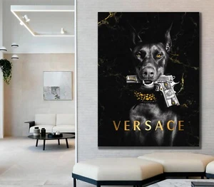 DOBERMAN PRINTS ON STRECHED CANVAS LUXURY FASHION DESIGNER VERSACE WALL ART - Picture 1 of 6
