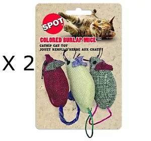 2 New 3 Packs SPOT Ethical Products Colored BURLAP MICE 3" Catnip Cat Toys - Picture 1 of 3