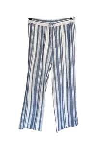 Old Navy Women's Stripe Wide Leg Drawstring Linen Blend Pull On Pants - Sz S - Picture 1 of 4