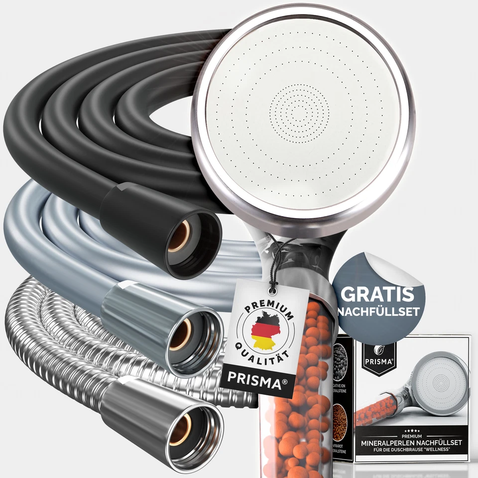 PRISMA® Premium Komplettset Duschkopf & Brauseschlauch mit gratis Mineralperlen - Bild 1 von 1
