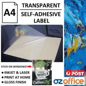 A4 Clear Translucent Glossy Self Adhesive Sticker Label Paper Inkjet Laser Print - Picture 1 of 9