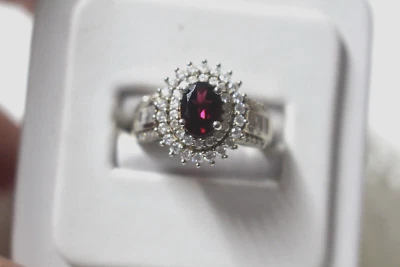 Anillo Orissa Rodolita y Moissanita Doble Halo Talla 7 Plat/SS 2.50 ctw Nuevo sin Etiquetas Foto 1 de 4