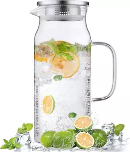 2 Liter 68 Oz Glass Pitcher with Lid and Spout, Glass Carafe for Hot/Cold Water - Picture 1 of 12
