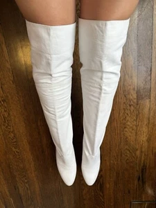 White Over The Knee Italian Vera Pelle Leather Boots - Picture 1 of 10