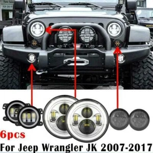 For Jeep Wrangler JK 07-18 Chrome LED Headlights Hi/Lo + Fog & Turn Signal Light - Foto 1 di 12