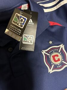 Antigua MLS Chicago Fire Soccer Polo Shirt Men M Navy Blue Short Sleeve NWT New