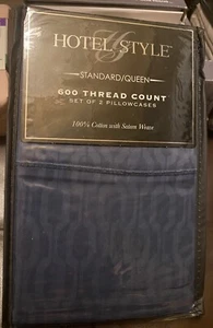 Hotelstil 600 Fadenzahl Marine Ton Baumwolle 2 Kissenbezüge, Standard Queen - Bild 1 von 6