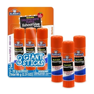 Elmer's Disappearing Purple School Glue Sticks, Washable, 22 Grams, 3 Count - Picture 1 of 6