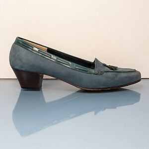Salvatore Ferragamo Womens 8AA Narrow Soft Suede Leather Teal Green Heel Loafers