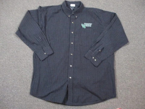 North Texas Mean Green Shirt Mens XL Black White Plaid NCAA Button Down Antigua Cover