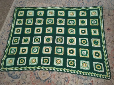 Vintage Handmade Crochet Granny Square Afghan Blanket MCM 49" X 70" - Image 1 of 4
