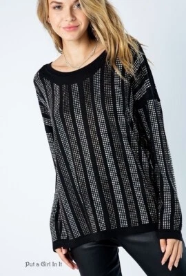 New VOCAL Womens CLASSY CRYSTAL BLACK BLING LONG SLEEVE SHIRT S M L XL 1X 2X 3X - Image 1 of 4