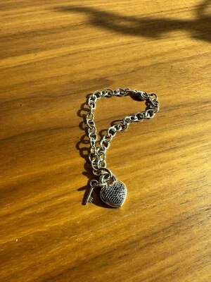 Zales 1/3 CT. T.W. Black Diamond Heart with Key Charm Bracelet in Silver - Image 1 of 4