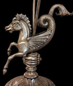ANTIQUE SUBLIME BEST SEA ALLEGORY HIPPOCAMPUS MYTHOLOGICAL BRONZE LAMP FIGURAL - Picture 1 of 22