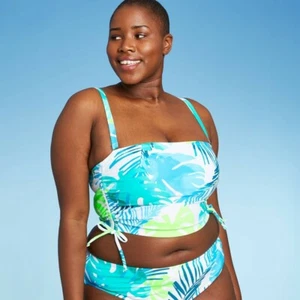 Juniors' Plus Size Longline Side-Cinch Bandeau Bikini Top - Xhilaration 14W - Picture 1 of 1