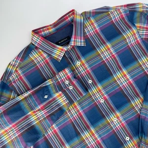 Bugatchi Mens XL Multicolor Plaid Long Sleeve Button Up Shirt Classic Cotton EUC - Picture 1 of 13