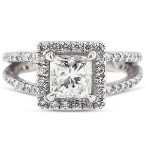 1 1/2ct G VVS2 Princess Earth Mined Certified Diamonds 18k Halo Engagement Ring - Picture 1 of 10