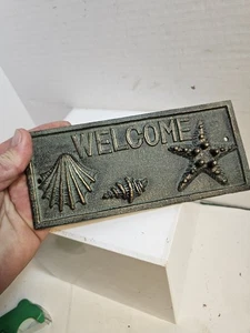 Cast Iron Welcome Plaque sign, Beach House, Nautical decor, Verdigris - Picture 1 of 6