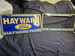 Pair Hayward Ford Vintage Metal Dealership License Plate Frame W/ad Plate Rare - Picture 1 of 15