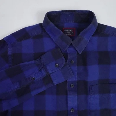 Untuckit Shirt Mens Large Blue Tall Slim Plaid Button Down Long Sleeve Casual - Image 1 of 4
