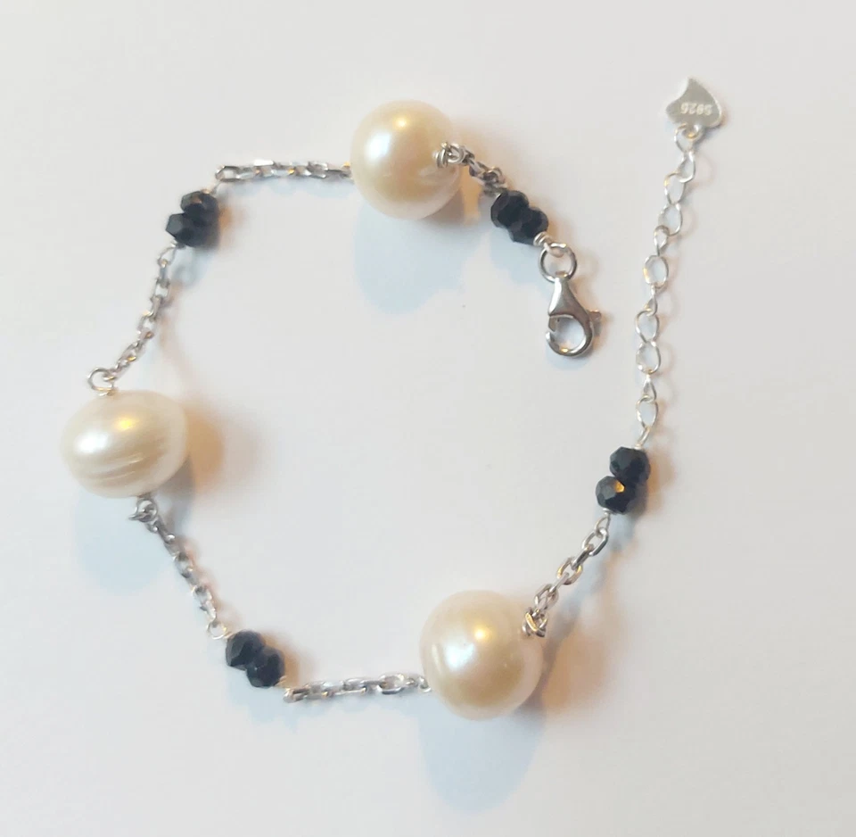 Bracciale in argento 925 con onice sfaccettata, spinello nero e perle barocche  - Immagine 1 di 4