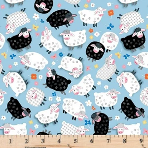 Barnyard Rules Always Be Ewe Blue 14378-55 100% Cotton Fabric By the half yard - Picture 1 of 2