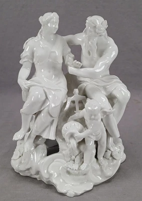 18th Century Royal Vienna Neptune Amphitrite Cupid Blanc De Chin Figurine Group - Image 1 of 4