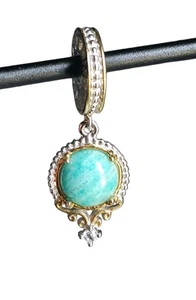 Michael Valitutti Sterling Silver 18K Gold Amazonite Charm Pendant Cabochon... - Picture 1 of 5