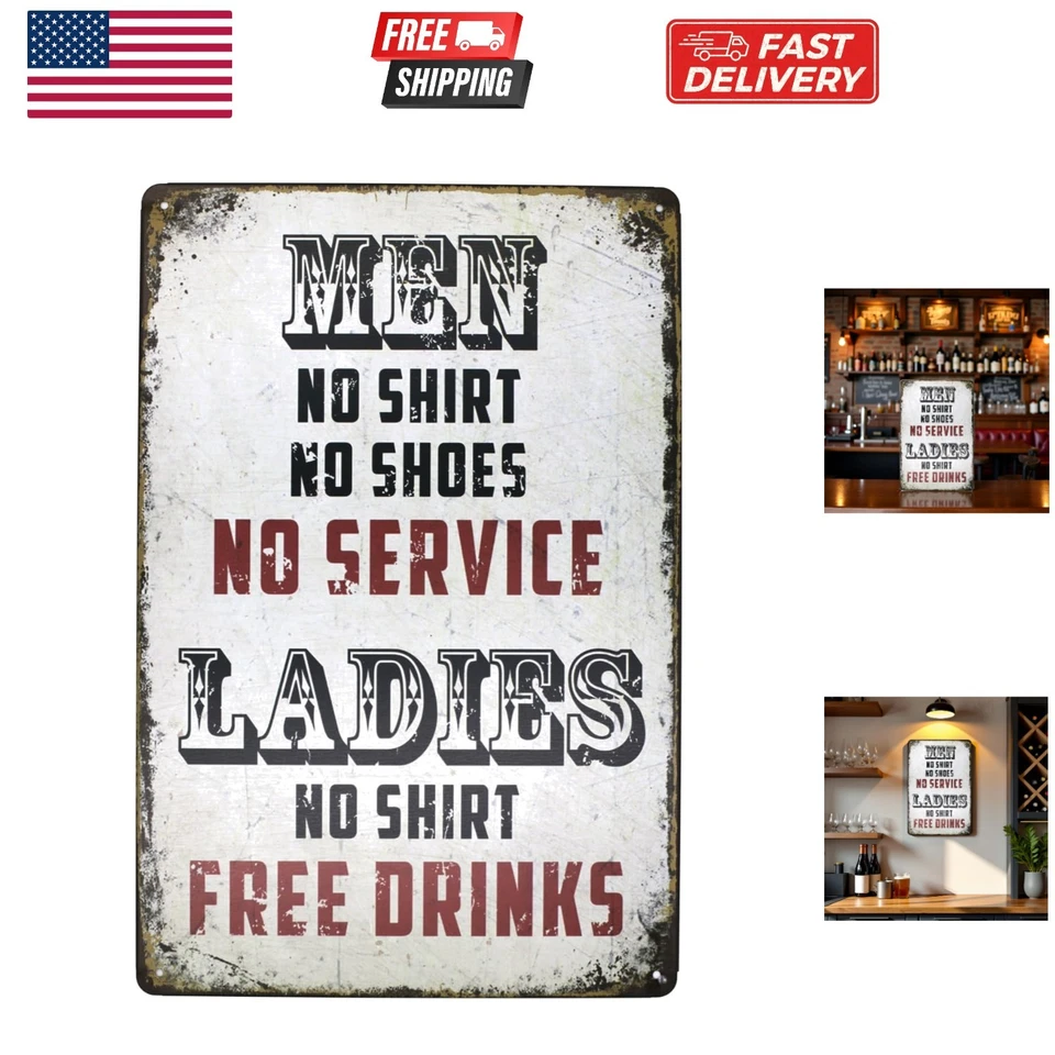 Drinks Funny Tin Sign Beer Alcohol Freebar Pub Diner Cafe Wall Decor Home Art