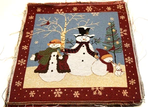 Set of 2 Forest Friends Snowman Family Scene Tapestry Fabric Panels 17.5 X 17 in - Picture 1 of 2