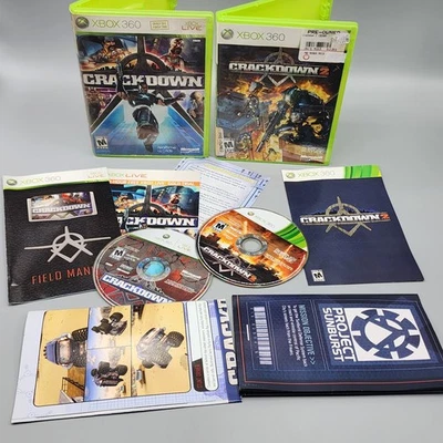 Xbox 360 Game Lot: Crackdown 1 + Crackdown 2 (Microsoft) CIB w/ POSTERS - Image 1 of 4