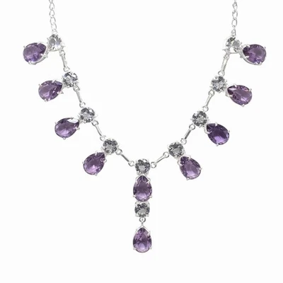 Collar de plata esterlina 925 amatista y topacio piedras preciosas hecho a mano joyería tamaño-18" Foto 1 de 4