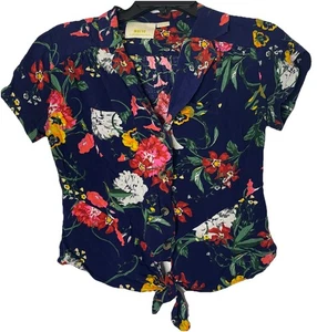 Maeve by Anthropologie Damen M dunkelblau Blumenmuster Knopfleiste Shirt Top - Bild 1 von 8