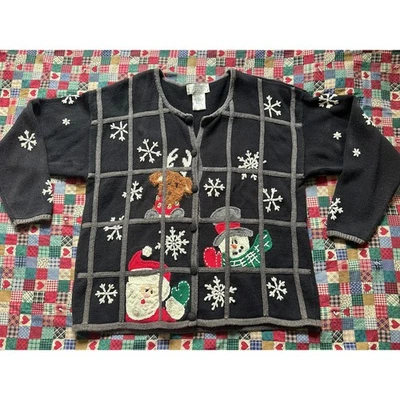 Suéter Cárdigan Vintage Feo Navidad Maestro Mandal Bay Santa Muñeco de Nieve Nieve XL Foto 1 de 4