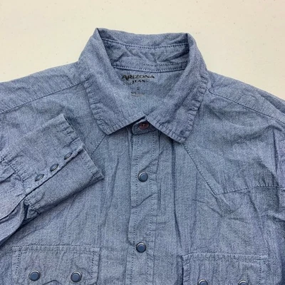 Camisa Arizona Jeans Abotonada Para Hombres S Azul Manga Larga Cierre a Presión Bolsillos en el Pecho Foto 1 de 4