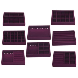 Purple Velvet Stackable Jewelry Tray Necklace Showcase Ring - Picture 1 of 13
